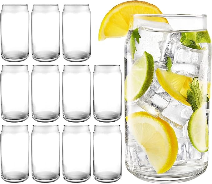 16 oz Can Shaped Glass Cups, Aesthetic Soda Can Cup Clear Glass Tumbler Beer