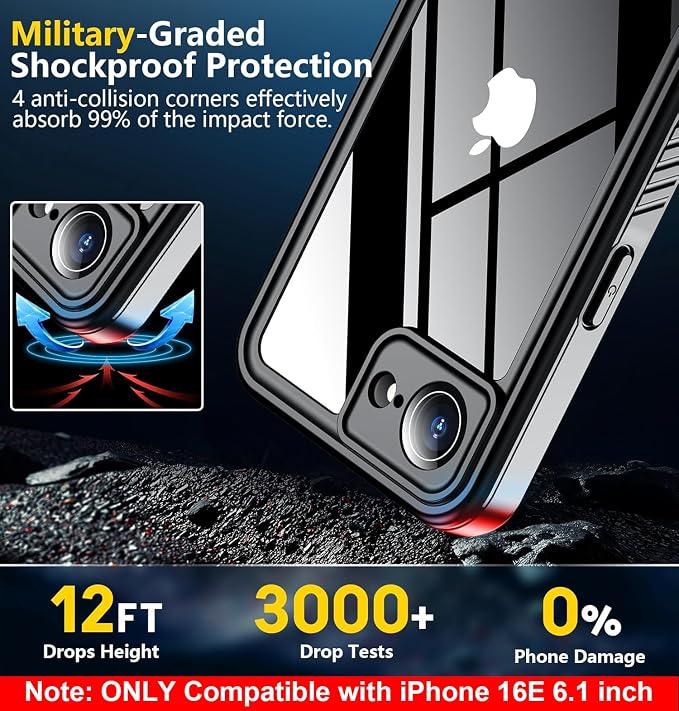SPIDERCASE for iPhone 16e Case Waterproof, Built-in Screen & Camera Lens