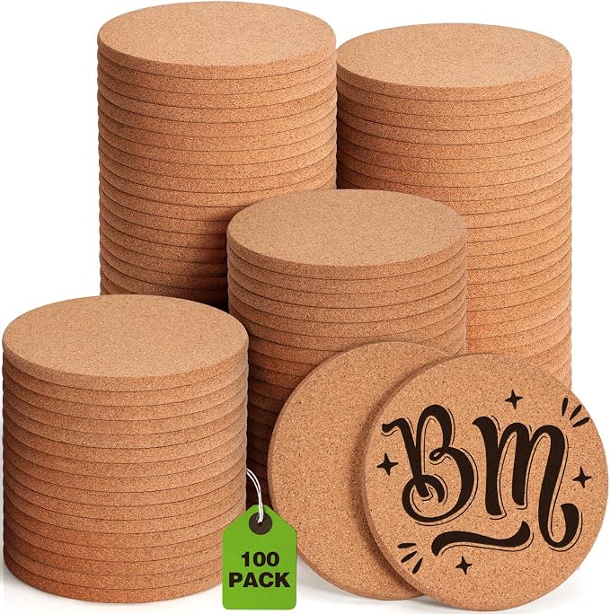 100 PCS Cork Coasters for Laser Engraving, Thick Absorbent Blank Coasters | 4
