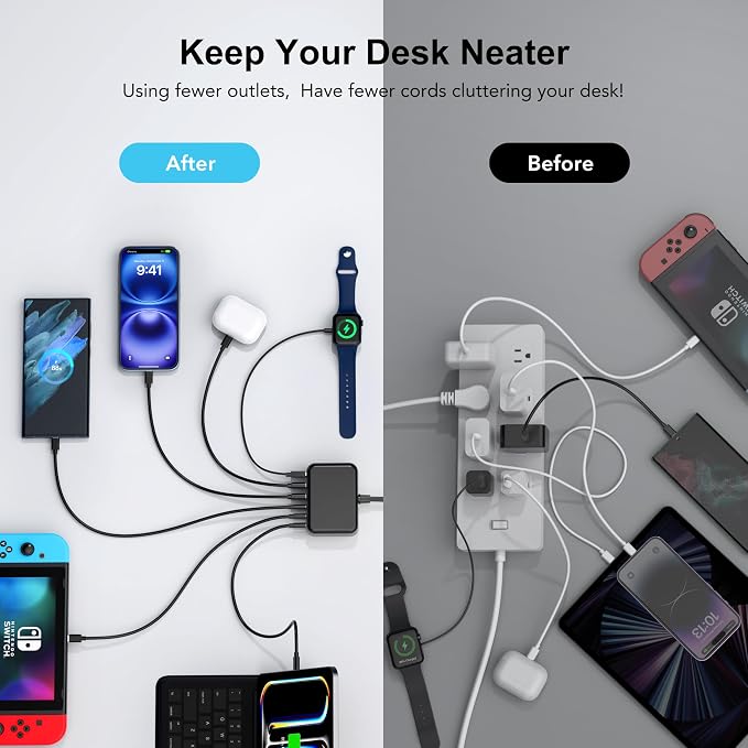 USB C Fast Charger, 100W GaN 6 Port Type USB C Charging Station Hub Block Cube