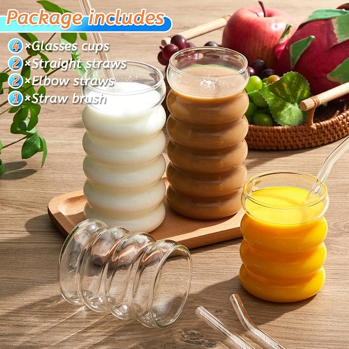 Tessco for you 4 Pcs Creative Glass Cups Vintage Drinking Glasses Ribbed
