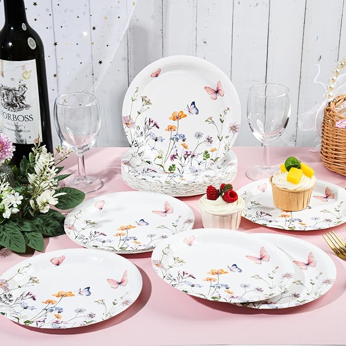 AimFun 48 Pcs Wildflower Paper Plates 9 Inch Disposable Floral Plates |
