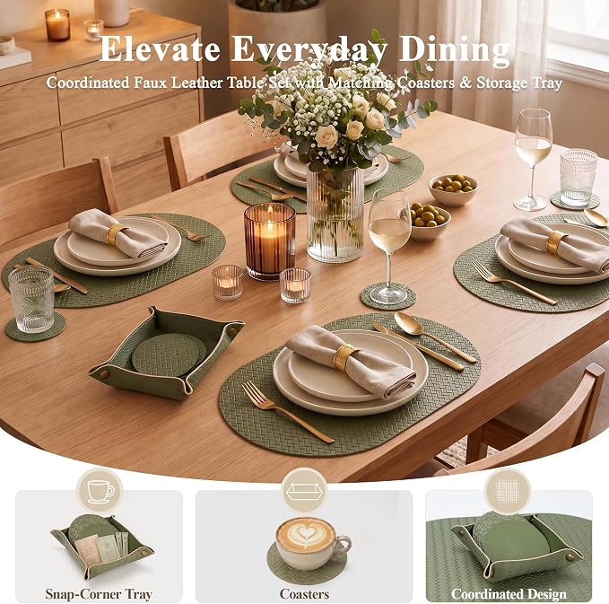 Woven Faux Leather Oval Placemats Set of 4/6
