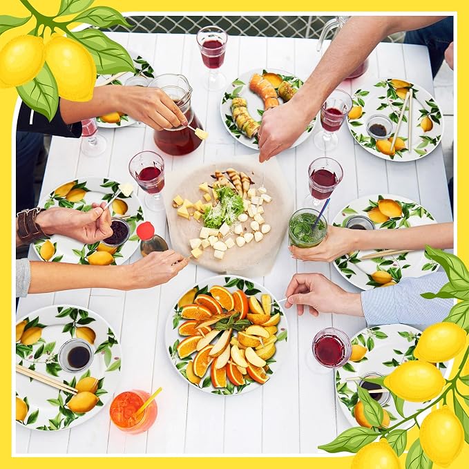 Honeydak 6 Pcs 6 Inch Ceramic Plates Lemon Dreams Ceramic Plates Yellow Dinner