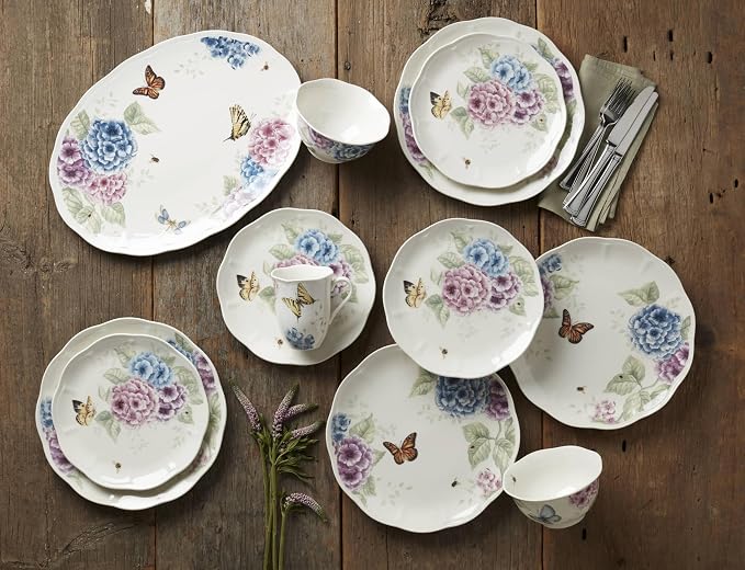 Lenox Butterfly Meadow Hydrangea Porcelain 12-Piece Dinnerware Set