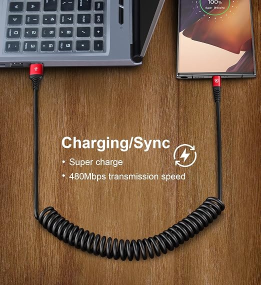 Coiled USB A to USB C Cable for Car 6FT 2Pack USB C Charger Cable Fast Charging