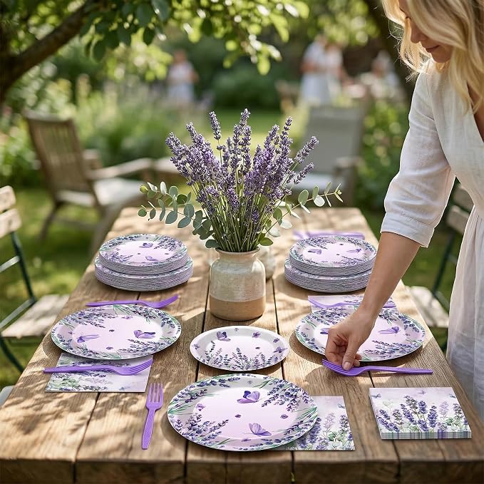 96Pcs Purple Party Supplies Lavender Paper Plates Napkins Summer Decoration |