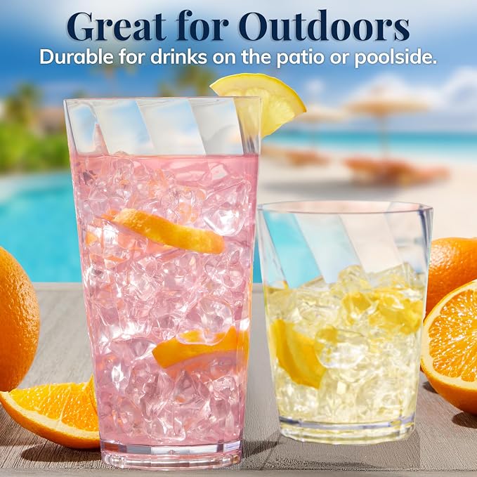 US Acrylic Optix Plastic Reusable Drinking Glasses 14oz Rocks & 20oz Water Cups