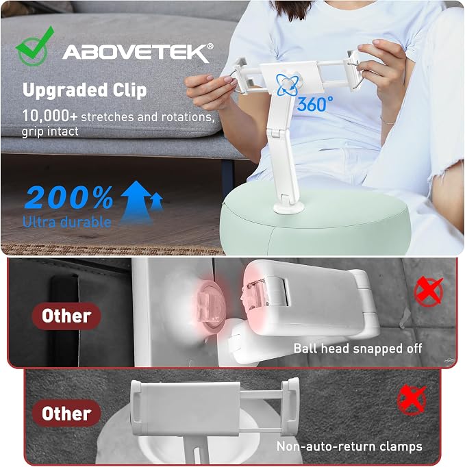 AboveTEK Tablet Pillow Stand for Bed, Hands-Free 360° Adjustable iPad Pillow