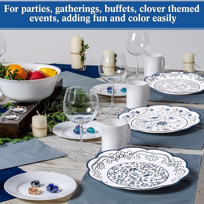 120 Pcs Blue Floral Party Plates 7 Inch Vintage Disposable Paper Plates Blue