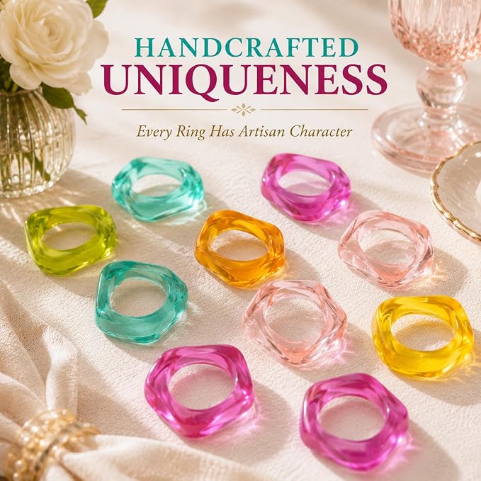 Epoxy Resin Spring Napkin Rings, 2.5x2.5x0.5 in. each, floral pastel design