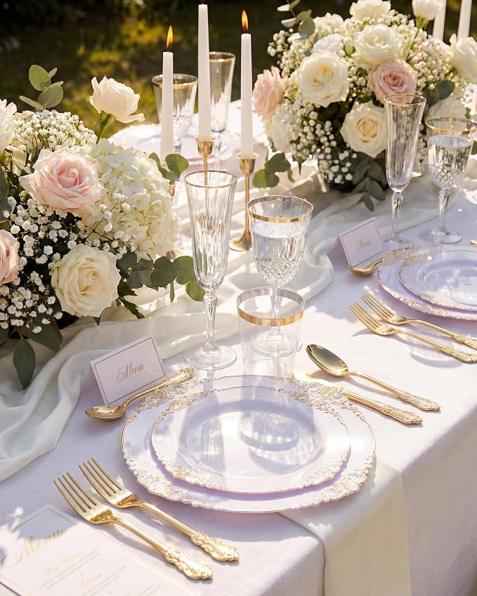 Nervure 100Pcs 10.25'' Gold Plastic Plates, Heavy Duty Disposable Plates