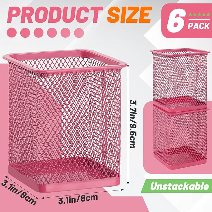 Segarty Pen Cup, 6 Pack Square Dark Pink Pen Holder