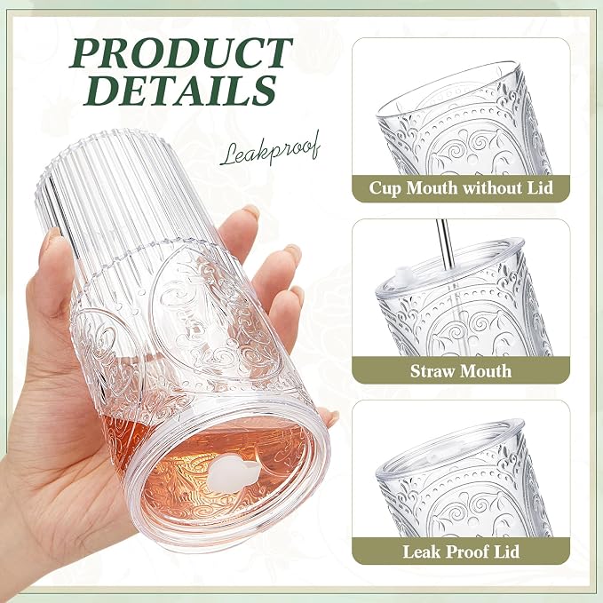 16 Set 20oz Vintage Plastic Tumbler