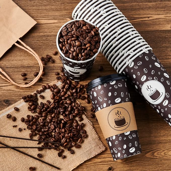 JOLLY PARTY Disposable Coffee Cups - 20oz Paper Cups with Lids