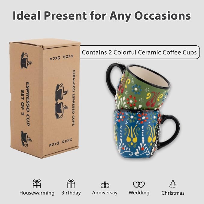 Espresso Cups Set of 2 | 4 oz Small Espresso Cups | Turkish Tea Cups |