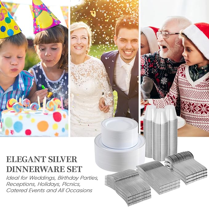 FOCUSLINE 600 Ct Silver Dinnerware Set