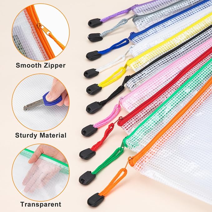 20Pack Mesh Zipper Pouch Bags, Waterproof 9.5x4.5 Inch Pencil Pouches Bulk