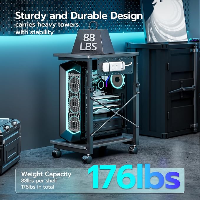 ARES WING Height Adjustable Computer Tower Stand, 2-Tier PC Tower Stand