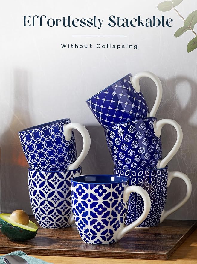 DOWAN Coffee Mugs Set of 6, 16 oz Large Porcelain Coffee Cups