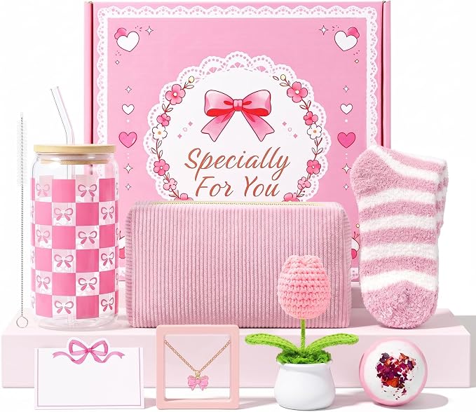 Gift Basket for Teen Girls, Cute Pink Birthday Gifts for Women, Gift Box