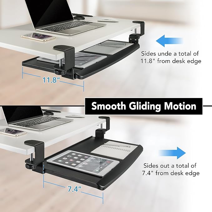 EHO Clamp-On Retractable Adjustable Keyboard Tray, Under Desk Ergonomic