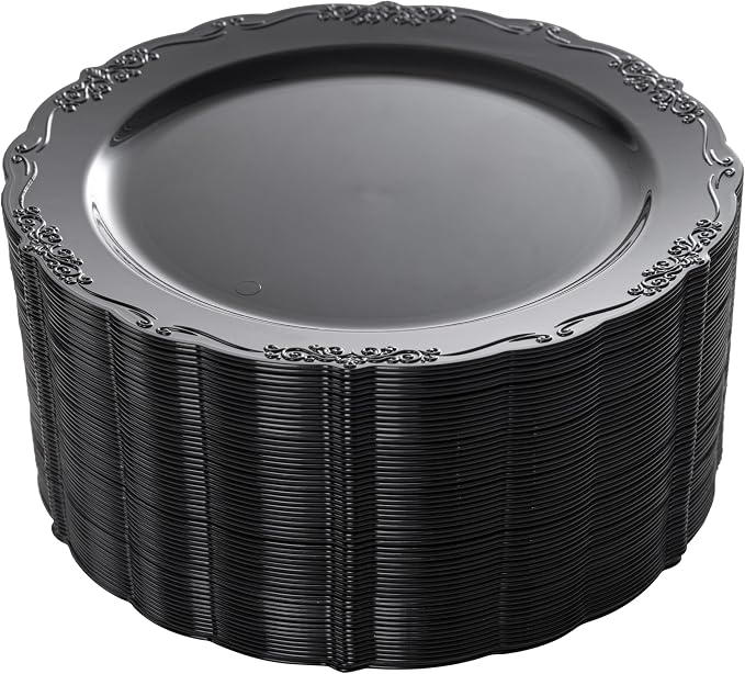 DaYammi 60PCS Black Plastic Plates, Heavy Duty Black Disposable Plates Premium