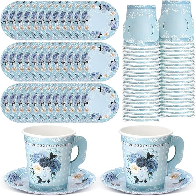 Nuogo 200 Pcs Floral Paper Tea Cups and Saucers 7 oz Disposable Paper Teacups