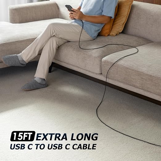 Extra Long USB C to USB C Cable 15FT 100W, USB C Charger Cable Fast Charging