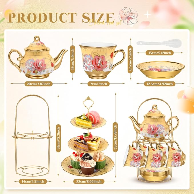 21 Pcs Ceramic Teapot Set Vintage Porcelain Tea Cups