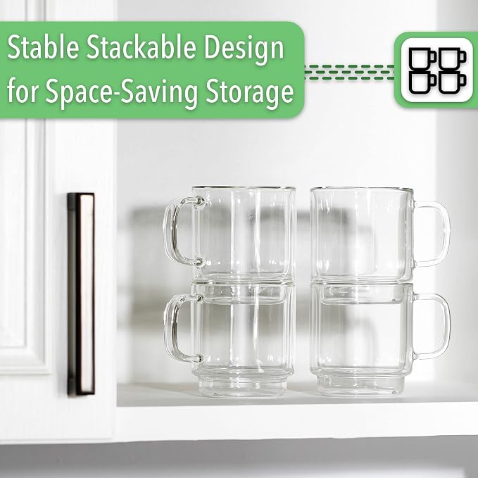 BTaT- Double Walled Stackable Espresso Cups, 5 oz, Double Wall Insulated