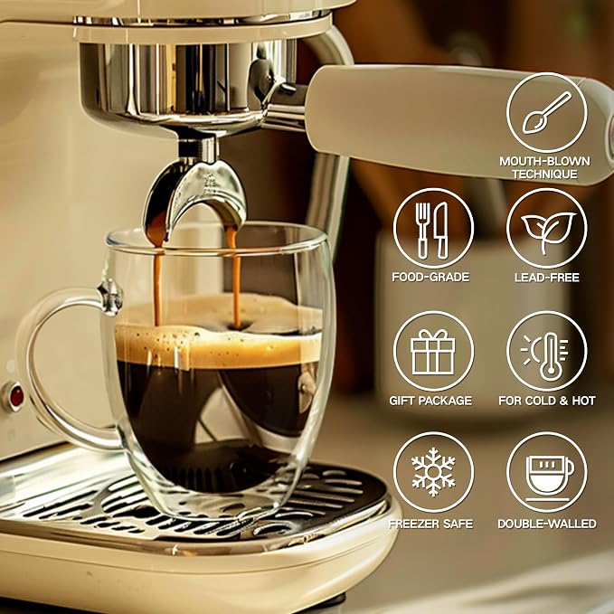 12 Ounces Set of 2 Double Walled Glass Coffee Mugs
