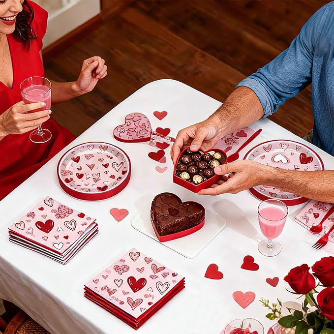 100 Pcs Valentine’s Day Heart Tableware Party Supplies Set, Serves 25 –