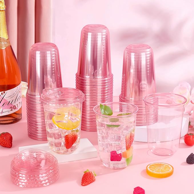 KesaPlan 50 Pack 16 oz Pink Round Bottom Plastic Party Cups