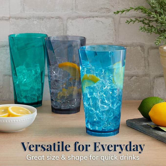 US Acrylic Optix Plastic Reusable Drinking Glasses 20oz Water Cups in Coastal