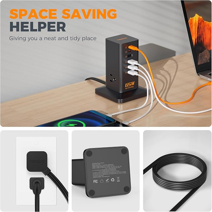 USB Charging Station for Multiple Devices 10Ft Cord, TESSAN 9-in-1 USB C
