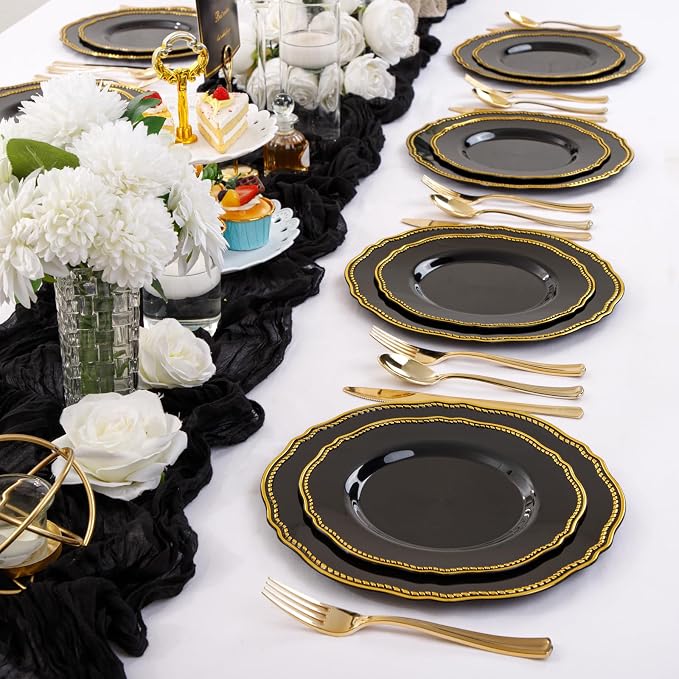 60pcs Black Plastic Plates