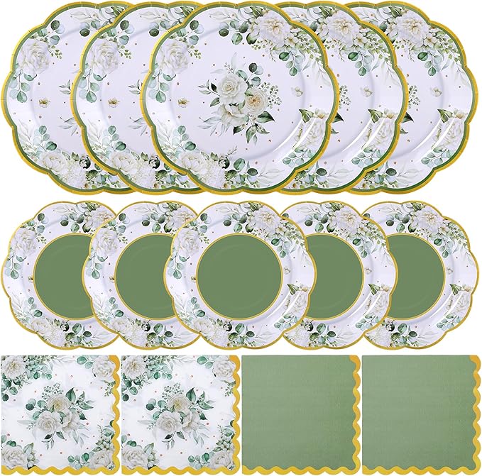 NatNarr 150 Pcs Sage Green Party Plates And Napkins Set