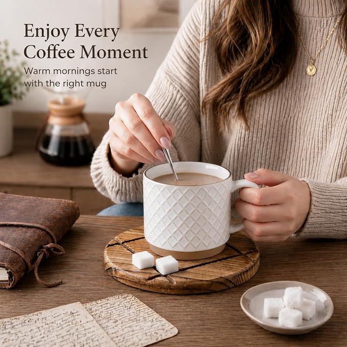 GBhome 15 OZ Stackable Coffee Mugs Set of 4, Ceramic Coffee Cups Set | 4