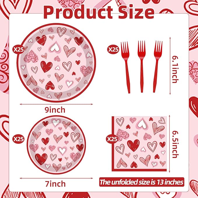 100 Pcs Valentine’s Day Heart Tableware Party Supplies Set, Serves 25 –