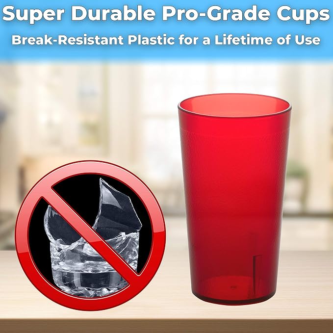 Restaurant Grade, BPA-Free 12oz Red Plastic Cups 6pk. Super Durable, Break