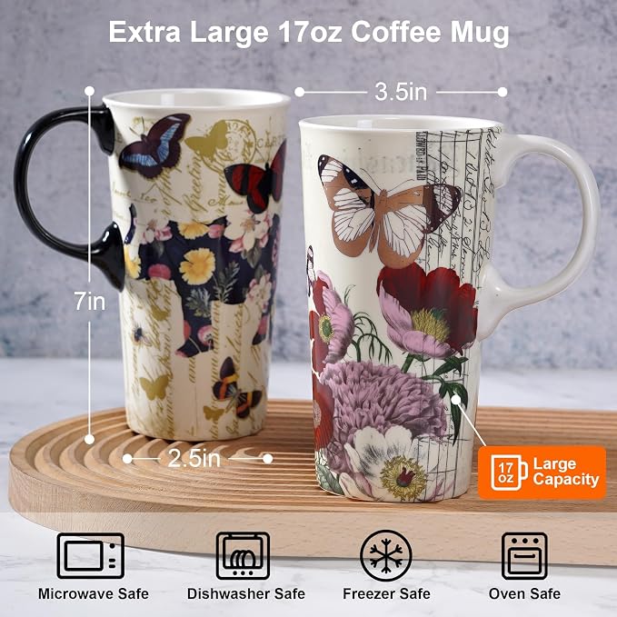 Topadorn 2 Pack 17oz Ceramic Travel Mugs