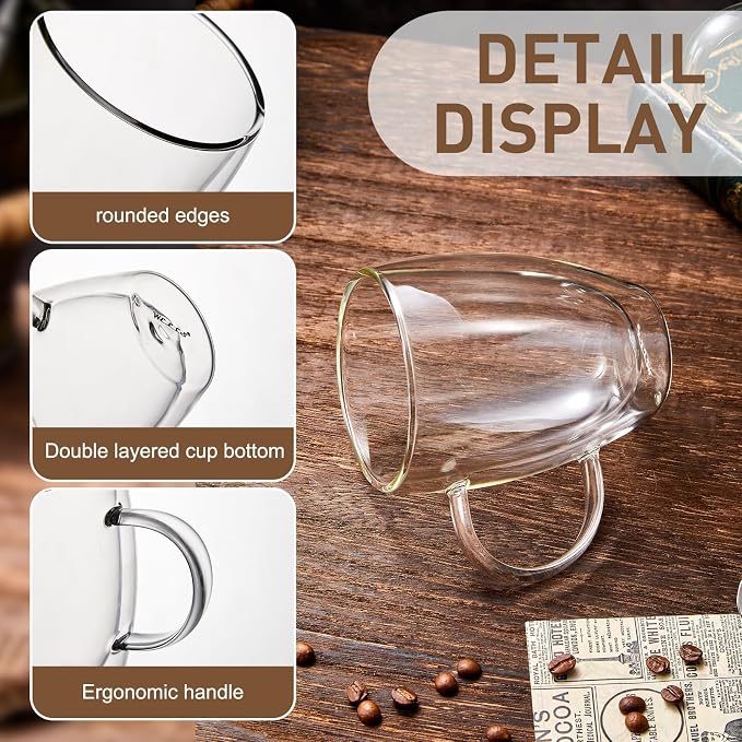 4-Pack 12 Oz Double Walled Glass Coffee Mugs