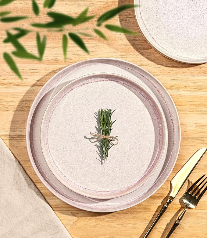Ceramic Dinnerware Set for 4, 12-Piece Plates and Bowls Set | Lightweight