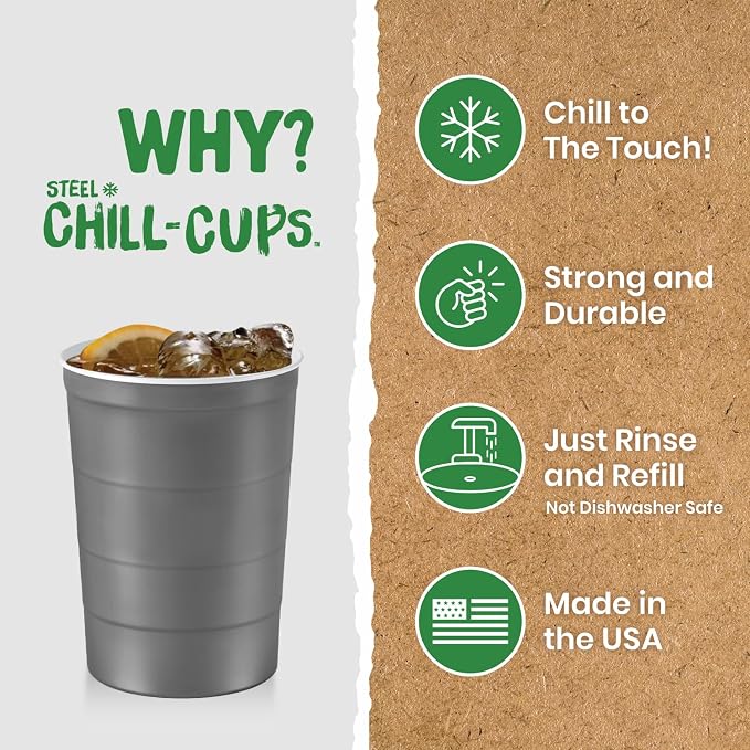 Steel Chill Cups 16 oz. Durable & Reusable Party Cups