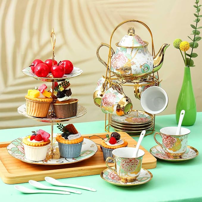 21 Pcs Porcelain Tea Set for Women Tea Party