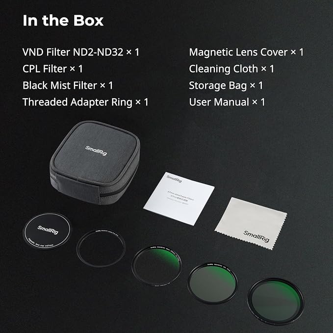 SmallRig 5-in-1 Magnetic 67mm Lens Filter Kit: VND + CPL + Black Mist 1/4 +