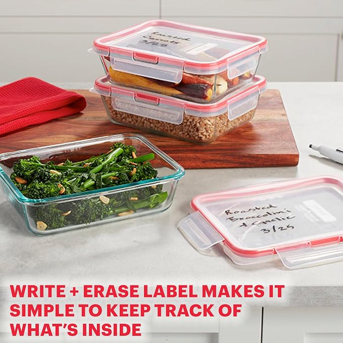 Pyrex Freshlock Mixed Sizes Airtight Glass Food Storage Set | Plastic BPA-free