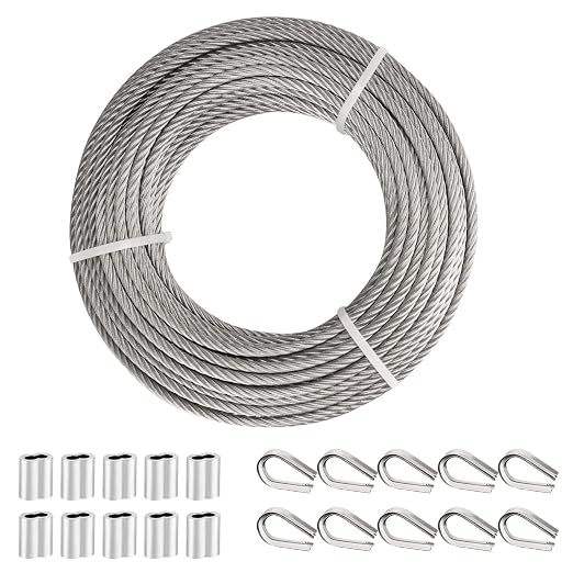 TooTaci 3/16" Stainless Steel Cable, 50ft Wire Rope