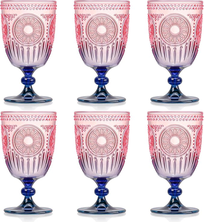 XUWAIDSGN 6Pcs Plastic Vintage Wine Glasses 13.5oz Reusable Embossed Goblet
